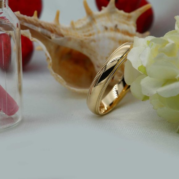 10 K Gold wedding Band 4mm , white gold, yellow gold,rose gold, Tiffany Milgrain - Picture 3 of 4